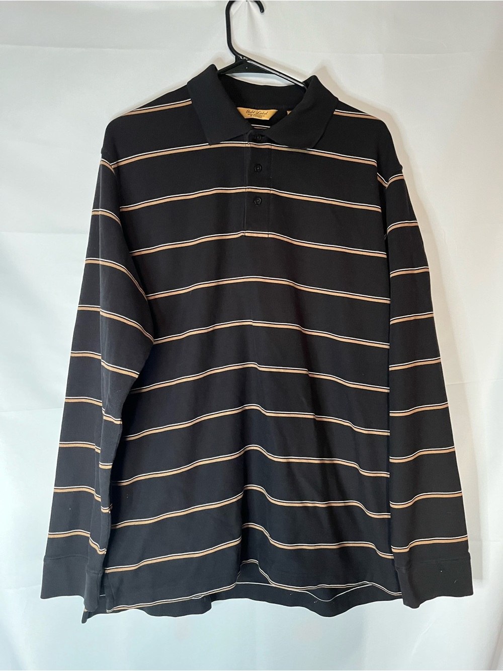 Roundtree & Yorke Black Polo with Tan Stripe Accents
